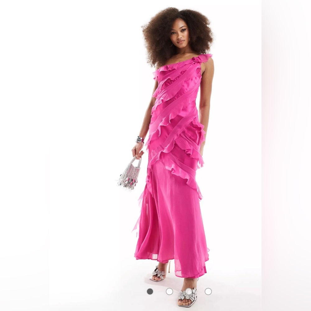 ASOS DESIGN one shoulder ruffle maxi dress with satin chiffon